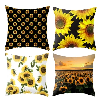 

4 Pack Throw Pillow Case Decorative Cushion Cover Square Pillowcase Yellow Sunflower Black Sofa Bed Pillow Case Cover