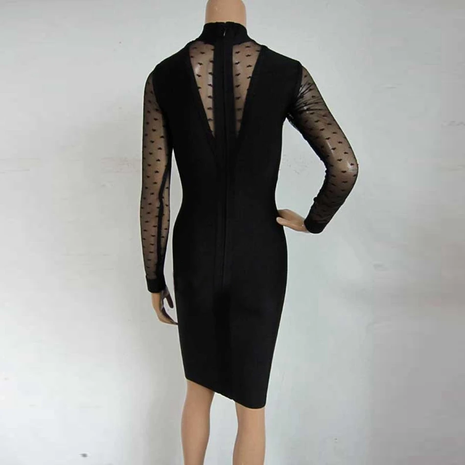 Сексуальное женское кружевное Бандажное платье с глубоким v-образным вырезом, черное, красное, из кусков, женское облегающее платье, модное, длинный рукав, до колена, Осеннее