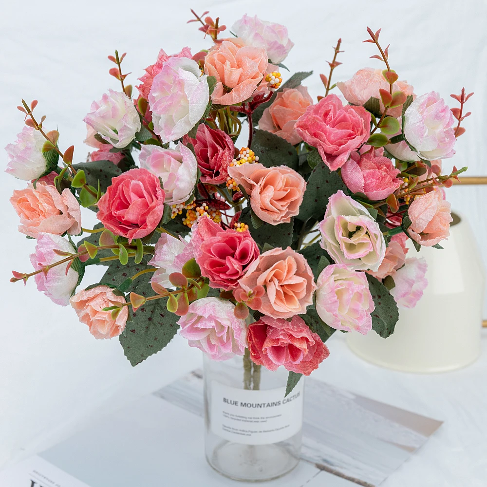 Искусственные цветы розы Шелковый букет для украшения осенние романтические DIY маленькие Искусственные цветы Свадебные вечерние украшения для дома балкон