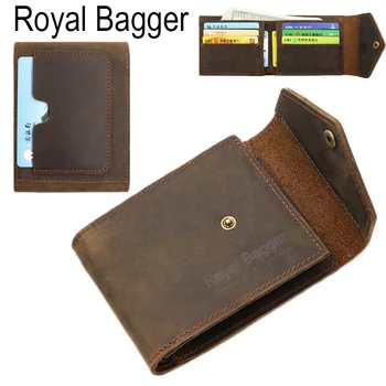

Royal Bagger Super Hot New Fashion Genuine Cow Leather Card Clip Pocket Men's Short Wallets For Men Business Casual Purse
