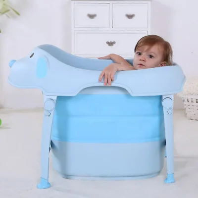 Складная детская ванна, Детская ванна большого размера, милая форма собаки, ребенок может сидеть лежать, универсальная ванна, бочонок для новорожденных, водонепроницаемый мешок для купания - Цвет: Небесно-голубой