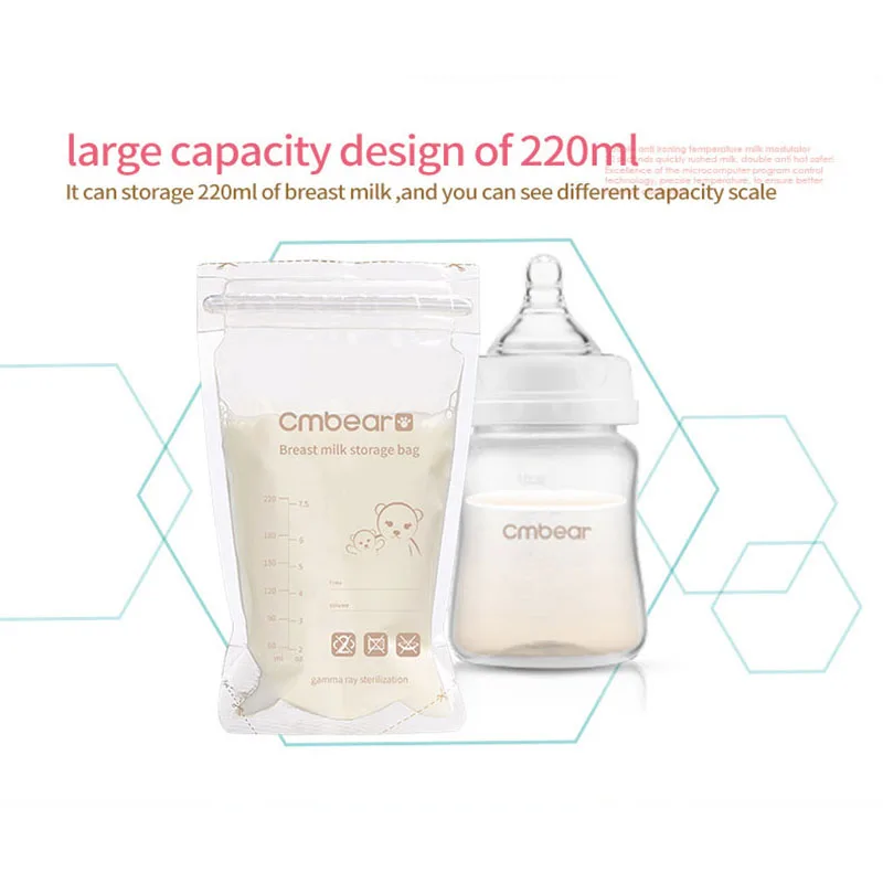 Cmbear 50 Pieces 220ml Milk Freezer Bags Mother Milk Baby Food Storage Breast Milk Storage Bag  Baby Safe Feeding Bags Feeding