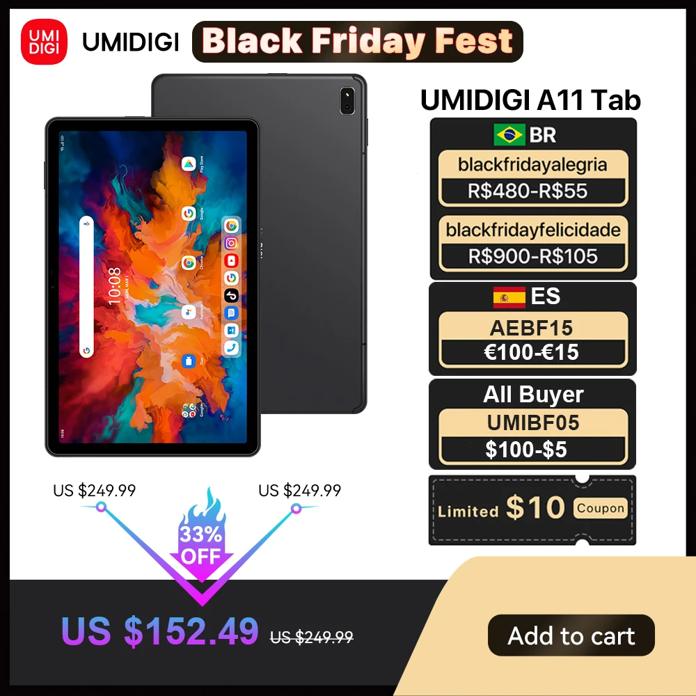 UMIDIGI-tableta PC A11 con Android 11, pantalla 2K de 10,4 pulgadas, Helio P22, ocho núcleos, 4GB, 128GB, 8000mAh, Mega batería