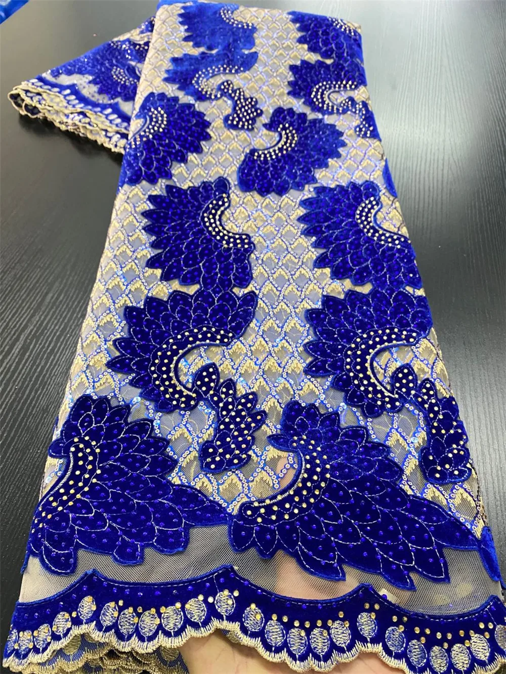 Latest Royal blue Fashionable Dubai lace fabric with stones 2020 hot sell Tulle lace African