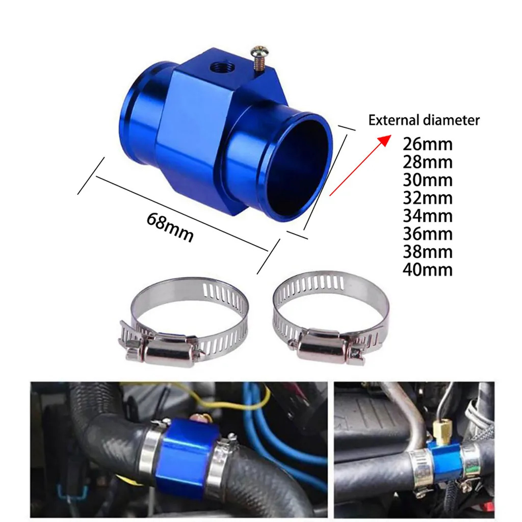 2x Water Temp Pipe Hose Adaptor Radiator Hose Gauge Sensor Temperature Blue 32mm 