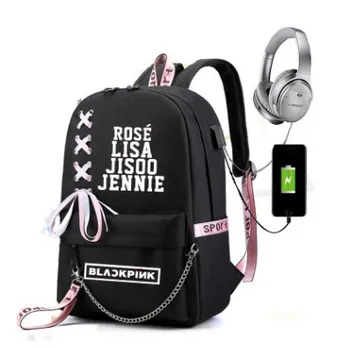 

BlackPink Women Backpacks Fashion Canvas School Bags For Teenage Laptop Travel Bags Notebook Casual Backpack Mochila With Ribbon