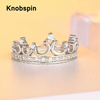 

Knobspin Romanitc 100% Peal 925 Sterling Silver Queen crown Inlaid Gems Wedding Engagement Rings Gift Fine Jewelry Wholesale