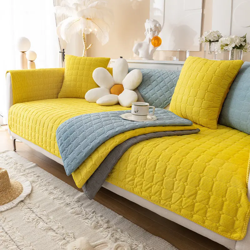 Plush Sofa Cushion Autumn And Winter Thickening Non-Slip Sofa Cover Living Room Solid Color Sofa Back Cover Armrest Towel 2