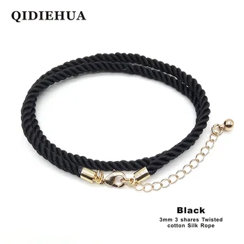 

3 pcs/lot 3mm/6mm 3 Shares Twisted Cotton Silk Lobster Clasp String Cord Gold Chain Women Men DIY Rope Necklace Pendant Chain