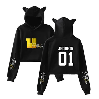 

KPOP Stray Kids New Album Yellow Wood Fashion Umbilical Cat Ears Hoodie Loose With The Pullover Dropshipping
