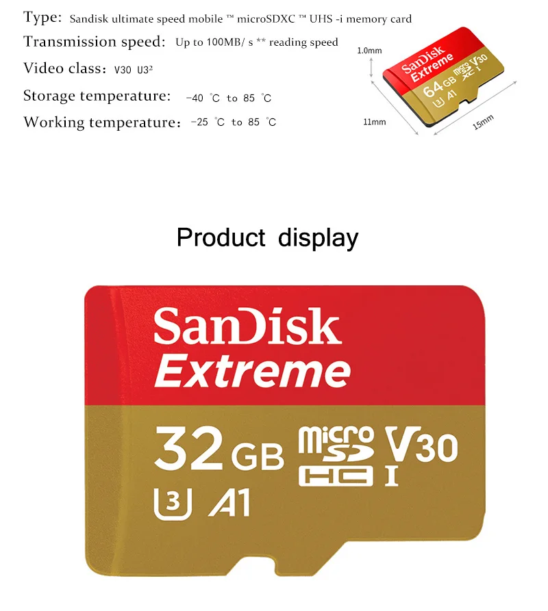 100% Original SanDisk Memory Card 64GB A2 Max Read Speed 160MB/s Micro SD Card U3 4K 32GB A1 Extreme Flash Card Memory TF Card