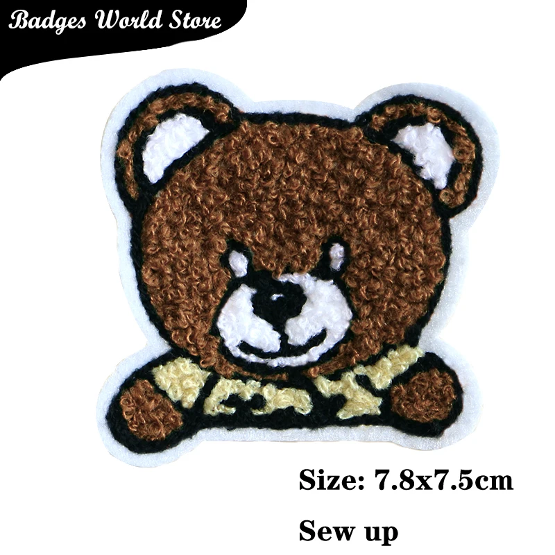 Cute Bear Panda Katze Chenille Icon Handtuch Bestickt Eisen auf Patches DIY Streifen Kleidung Patchwork Aufkleber Abzeichen auf die Rucksack – Detail 8