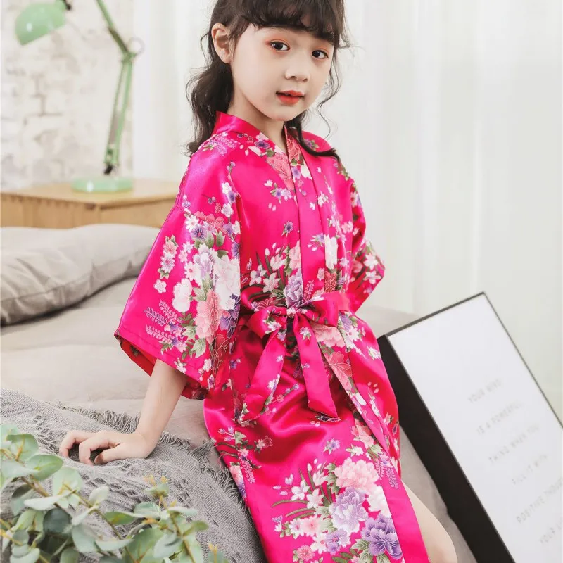 Новая одежда для сна для девочек, детское кимоно с цветочным принтом и животными, ночная рубашка для девочек, детский халат, пижама, одежда для сна, ночное платье - Цвет: M