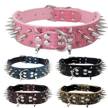 

Dog Collar PU Leather Puppy Necklace Spiked Dogs Collars Rivet for Small Medium Dogs Pet Collars Horn Spike Riveting Dog Chain