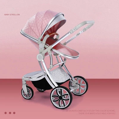 silver pink Новинка, многофункциональная детская коляска с высоким пейзажем, 3 в 1, детская коляска для путешествий, четыре колеса в течение 48 месяцев, детская коляска - Color: silver pink