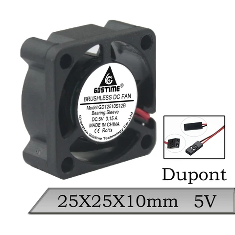 Gdstime DC 5V 25x25x10mm 25mm Processor Cooling Fan 2cm 2510 Dupont  Mini Cooler  Fan