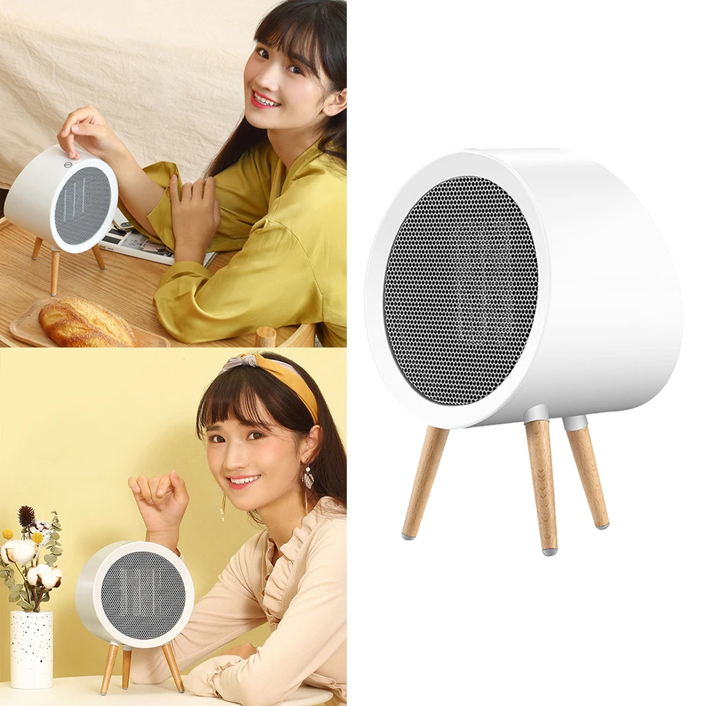 Mini Desktop/Floor Space Heater, Ceramic Heater with 3 Wooden Legs Simple Design