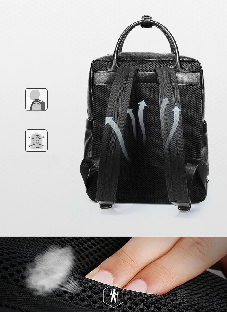 Мужской деловой рюкзак BVP Черный дорожный из натуральной кожи подходит для