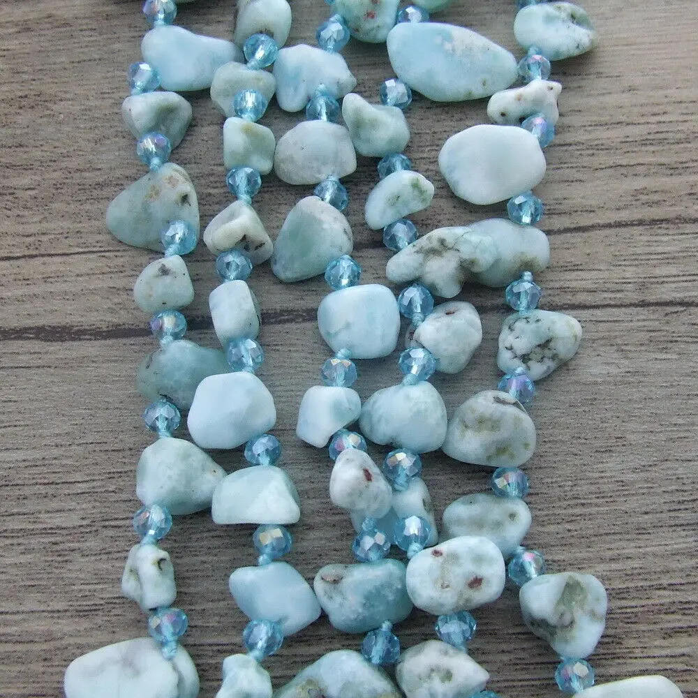 H030804 2" 5 нитей Larimar хрустальное ожерелье