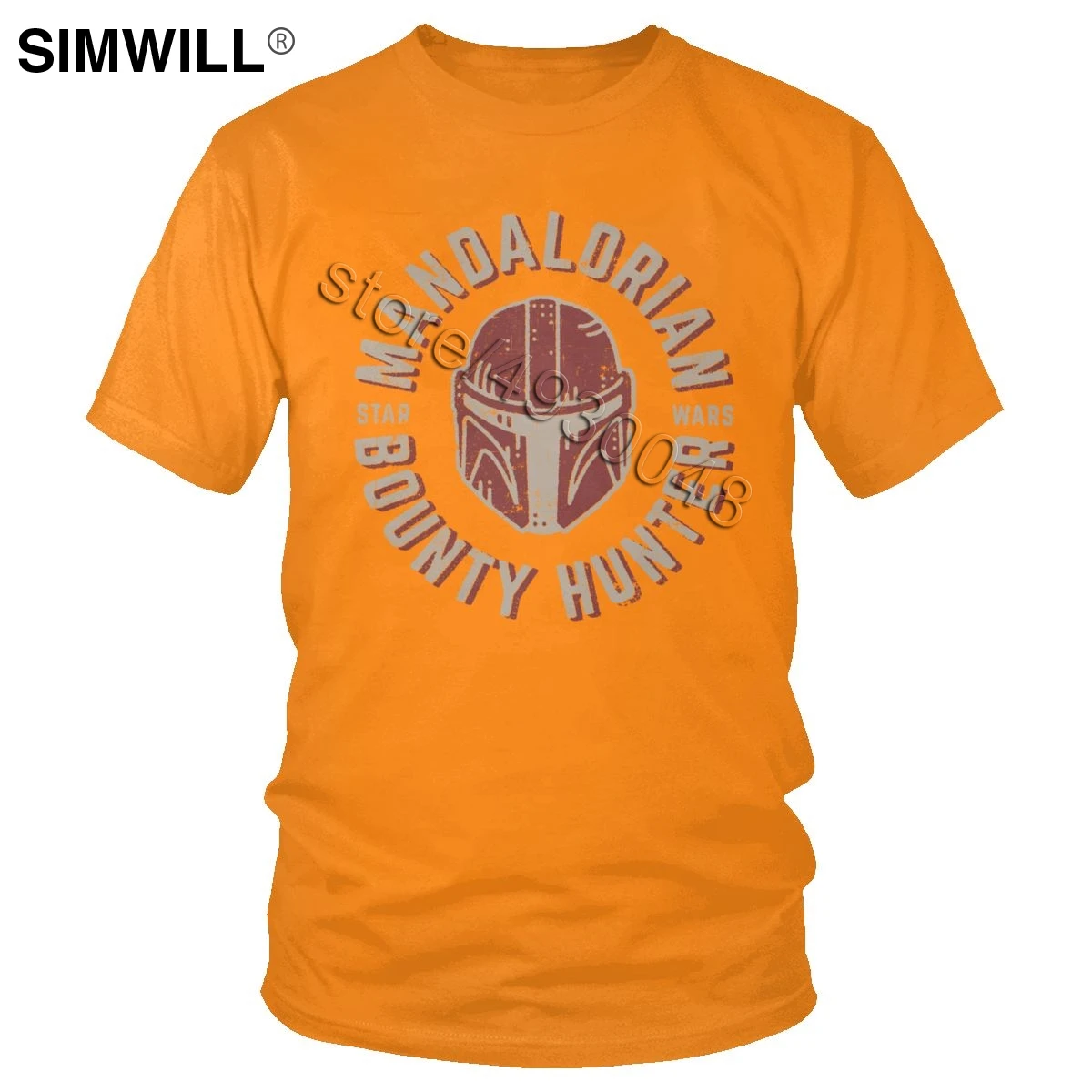 Винтажная Мужская футболка с символом мандалорского шлема, хлопковая футболка с коротким рукавом и круглым вырезом, футболка Star Wars с индивидуальным принтом, брендовые топы, подарок - Цвет: Оранжевый