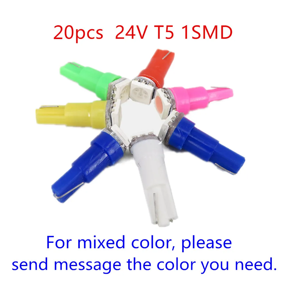 DIC, 20 шт., T5 5050, 1SMD, светильник для прибора, 24 В, DC, светодиодный, белый, зеленый, желтый, розовый, красный, синий, автомобильная приборная панель, лампа-индикатор - Испускаемый цвет: 20pcs Mixed color