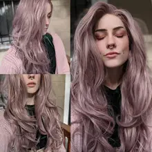Фэнтези Beuty пепельный розовый кружевной передний парик, длинная волна пыльная роза золото синтетический натуральный цвет боковая часть парик для женщин