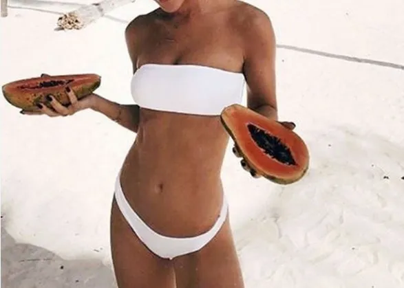 high cut ribbed bandeau bikini set