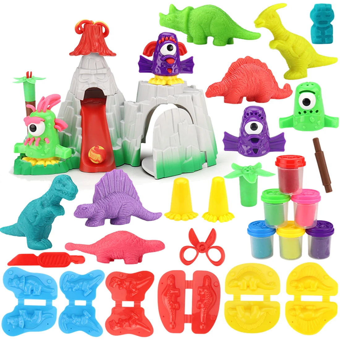 

Creative DIY Plasticine Set Color Clay Pretend Play Set with Tool & Molds - Dinosaur Volcano