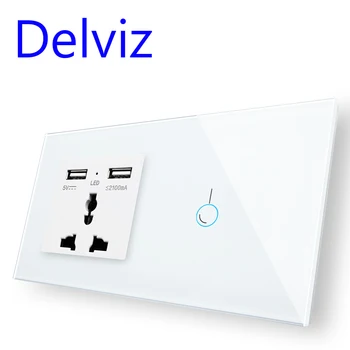

Delviz Universal jack,USB socket,UK 13A wall power outlet,146*86mm safety Single control switch,Crystal glass panel touch switch