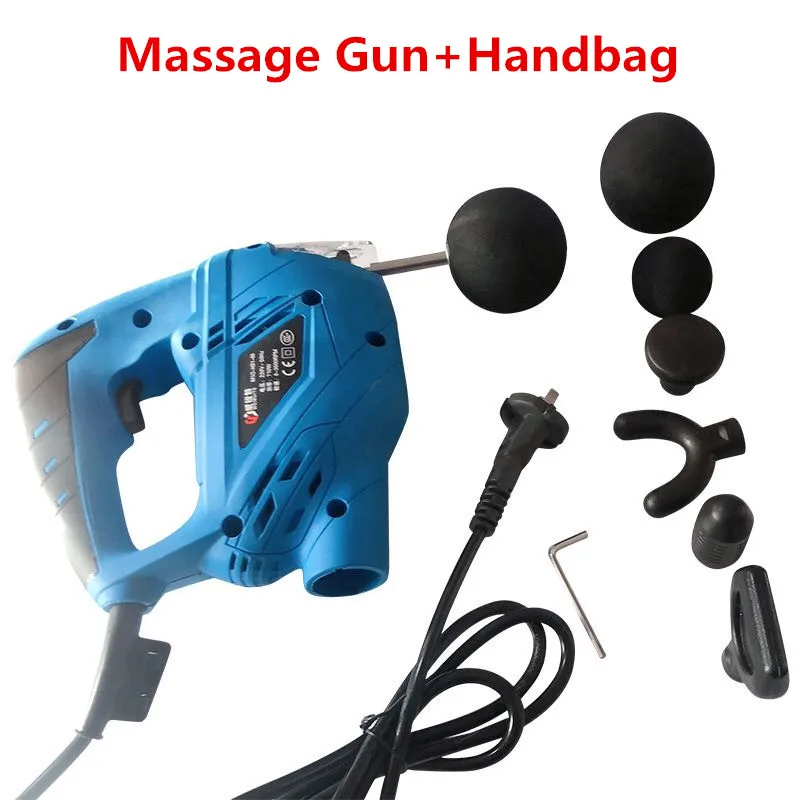 Blue with hangbag Фитнес глубокий массаж мышц пистолеты ручной ударной вибрационной терапии глубокий массажер ткани электромассажер для стоп похудения - Цвет: Blue with hangbag