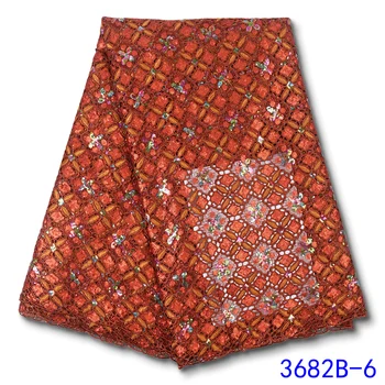 

Latest Orange African Lace Fabric High Quality Cord Lace Fabric Seqins Lace Embroidery African Nigerian Wedding Dress GD3682B-6