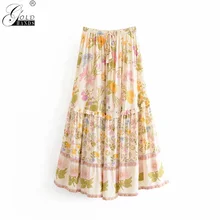 Золотые руки модные повседневные Jupe женские гофрированные длинные юбки Boho шикарные летние женские цветочные печати кисточкой лук шнурок юбка