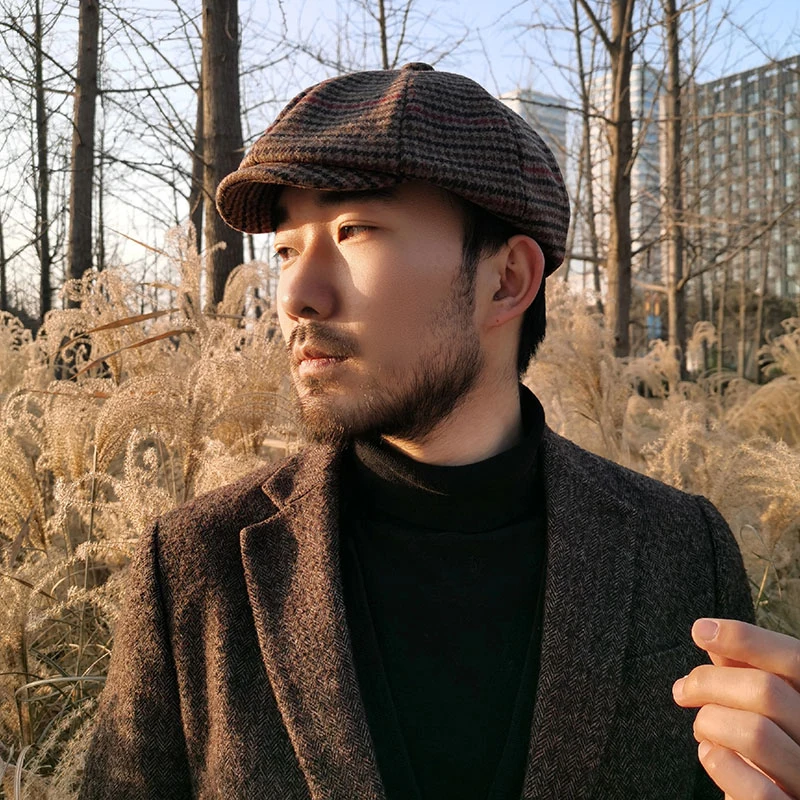2020 New Newsboy Cap Lattice Beret Hat Men Women Hat Tweed