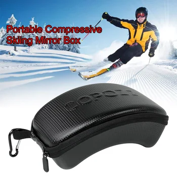 

Hard Ski Glasses Case Snowboard Portable With Hook Zipper PU Leather Shockproof Protection Eyewear Lightweight Solid Winter