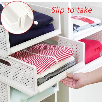 

Plastic Rack Wardrobe Clothing Layered Partition Drawer Storage Box Shelf Storage Closet Clothes Storage Basket