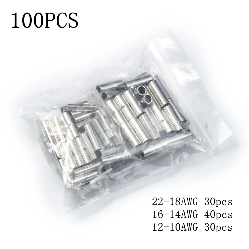 100pcs 50/100/150 шт. провода соединитель AWG 22-10 Медь Луженая сращивания обжимной терминал рукав голый терминалы обжимные соединители комплект - Цвет: 100pcs
