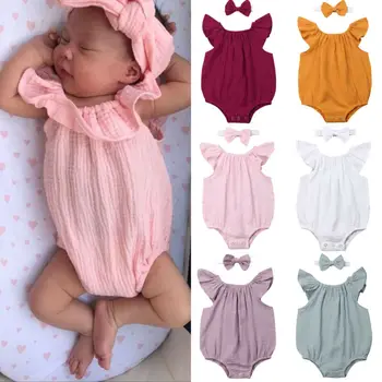 

Newborn Baby Girl Boy Clothes Romper 100cm Cotton Headband Outfit Sunsuit