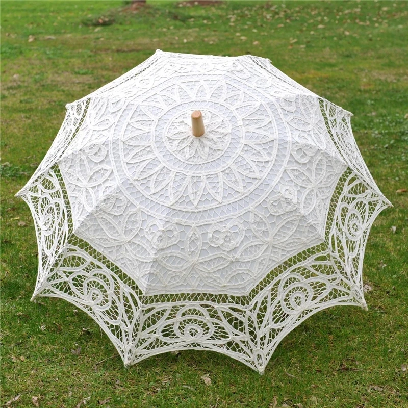 Bride Wedding Umbrella Handmade Embroidery Lace Parasol White Umbrella Scene Layout Interior Decoration