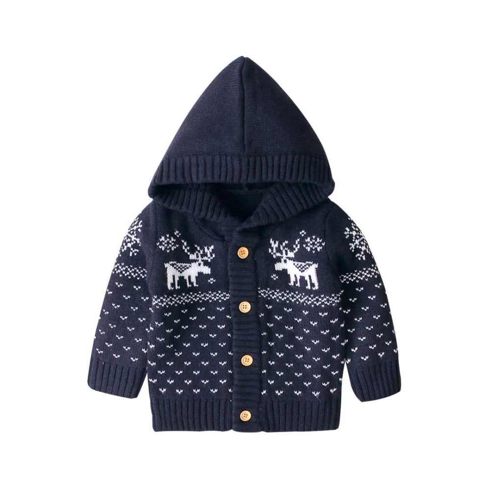 Рождество для маленьких мальчиков и девочек; Одежда для девочек вязаная одежда для сна с длинными рукавами и принтом оленей узор теплое зимнее пальто; верхняя одежда; куртка детская одежда