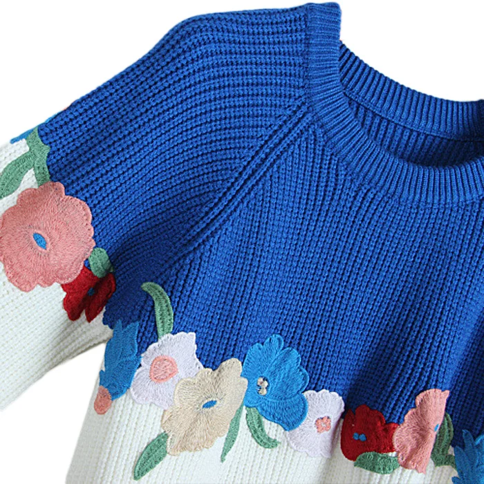 Разноцветный шерстяной вязаный свитер с цветочной вышивкой, Женский Повседневный Зимний пуловер, Осенний элегантный уличная джемпер, C-289