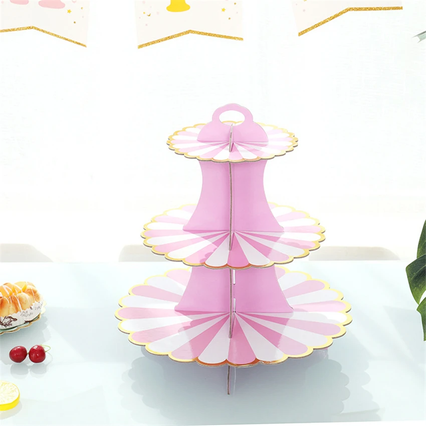 Birthday Cake Stand Disposable Decoration Foldable Dessert Holder Display Shelf Paper Wedding Party Triple Layer Party Supplies