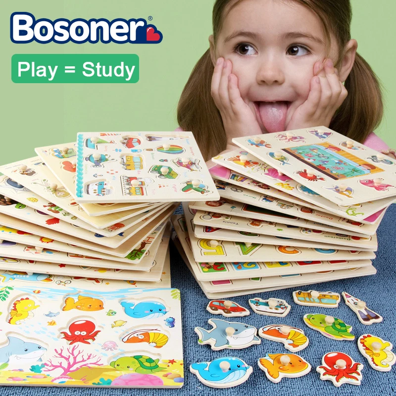 

Fashion Kids Wooden Puzzle Kids Toy Cartoon Animal Wood Jigsaw Puzzles Child Early Educational Learning Toys for Christmas Gift