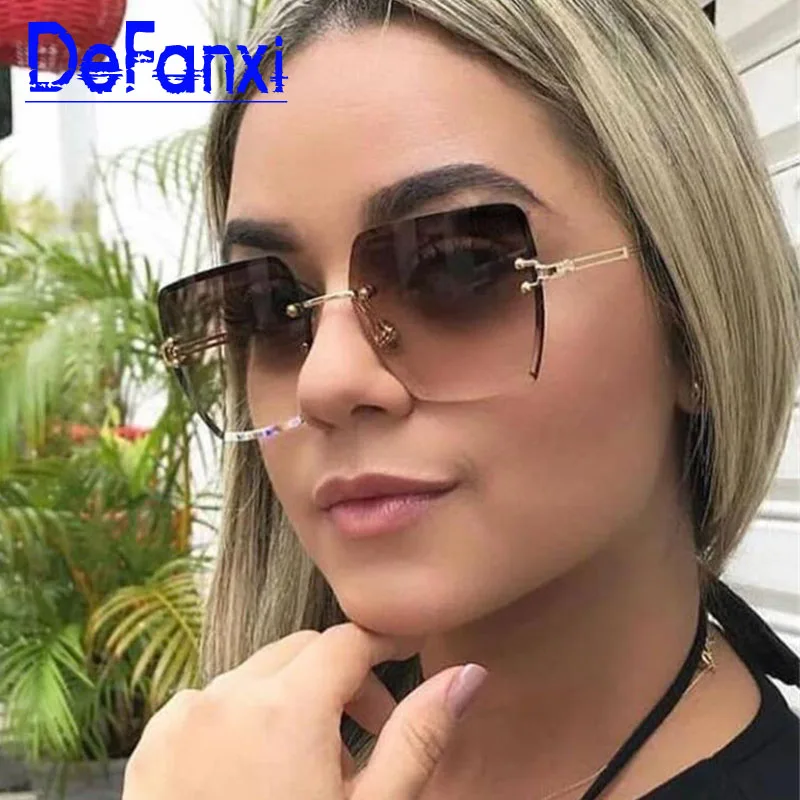 Gafas de sol Rojas degradadas para mujer, cuadradas de moda de lujo 2019, diseñador de marca transparentes de gafas de sol, gafas de sol sin montura naranja - AliExpress Accesorios para