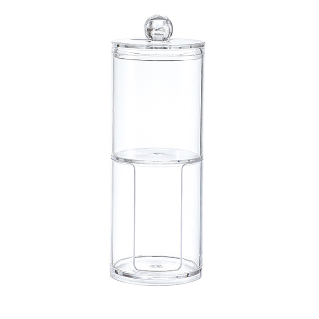 Swab Storage Bamboo Cover Acrylic Round Container Cotton Puff Storage Box Makeup Remover Box Makeup Storage Organizer