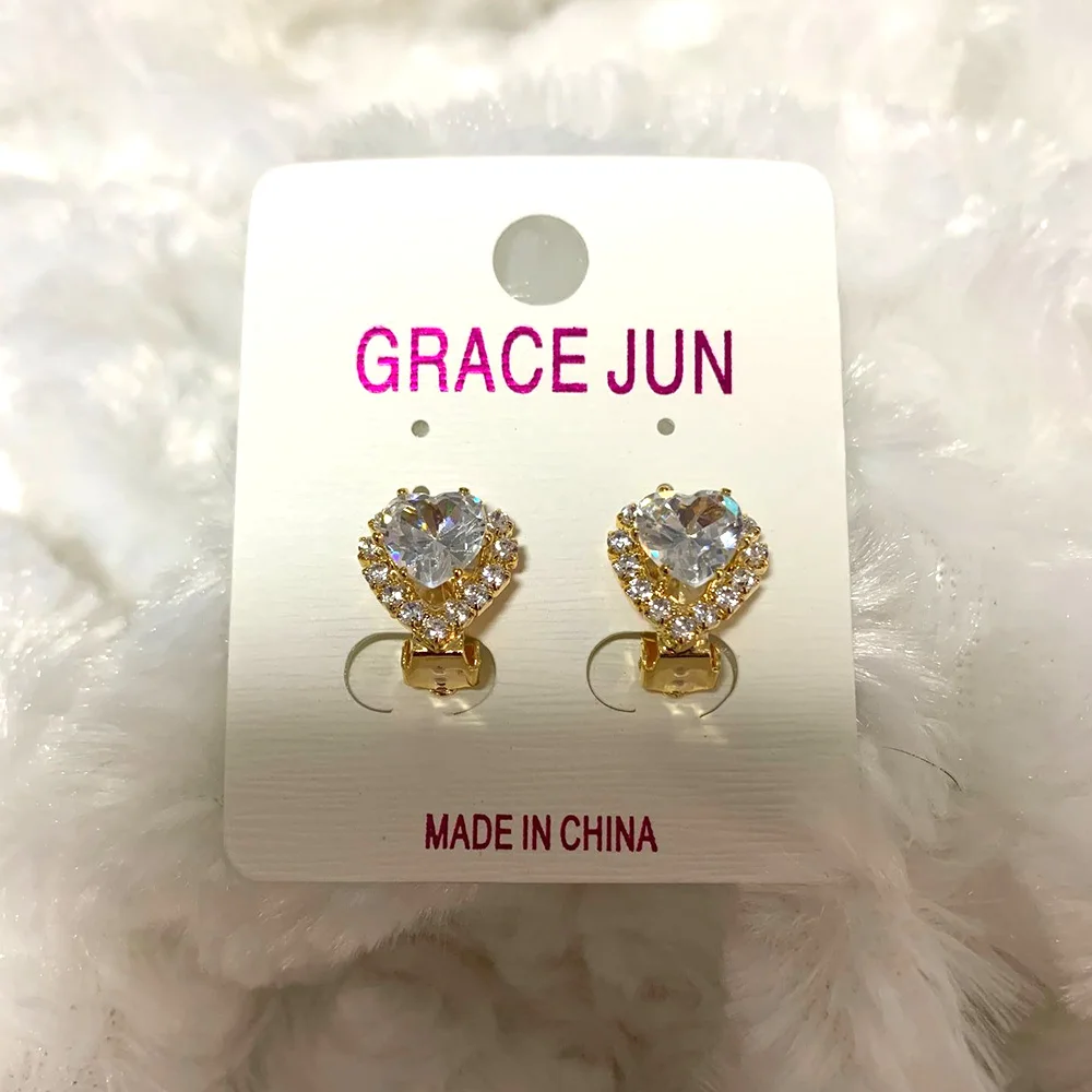 GRACE JUN 12 Colors AAA Cubic Zircon Tear Drop Geometric Clip on Earrings No Pierced for Women Party Wedding Charm Ear Clip New 