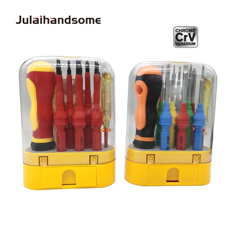 

10PC Electrician Screwdriver Multi-Purpose Insulated Screwdriver 110-250V CRV PH0 PH2 Slotted 6mm 3mm T10 Triangle 2.3 U2.6