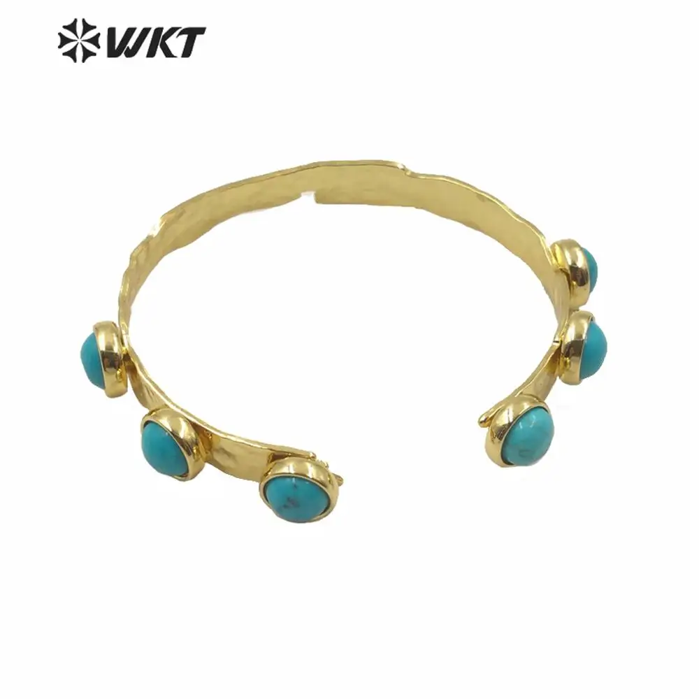 

WT-B552 Hot Natural Turquoise Cuff Decoration Gold Electroplated No Fade Elegant Stone Bangle Boho Casual Vintage For Gift