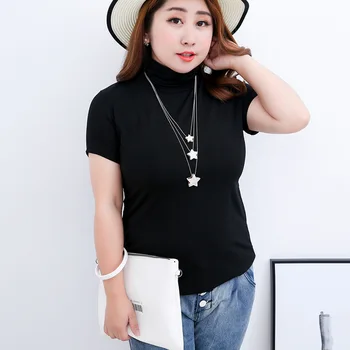 

2020 New Ladies Turtleneck Cotton T-Shirt Casual Short Sleeve Bottoming Shirt