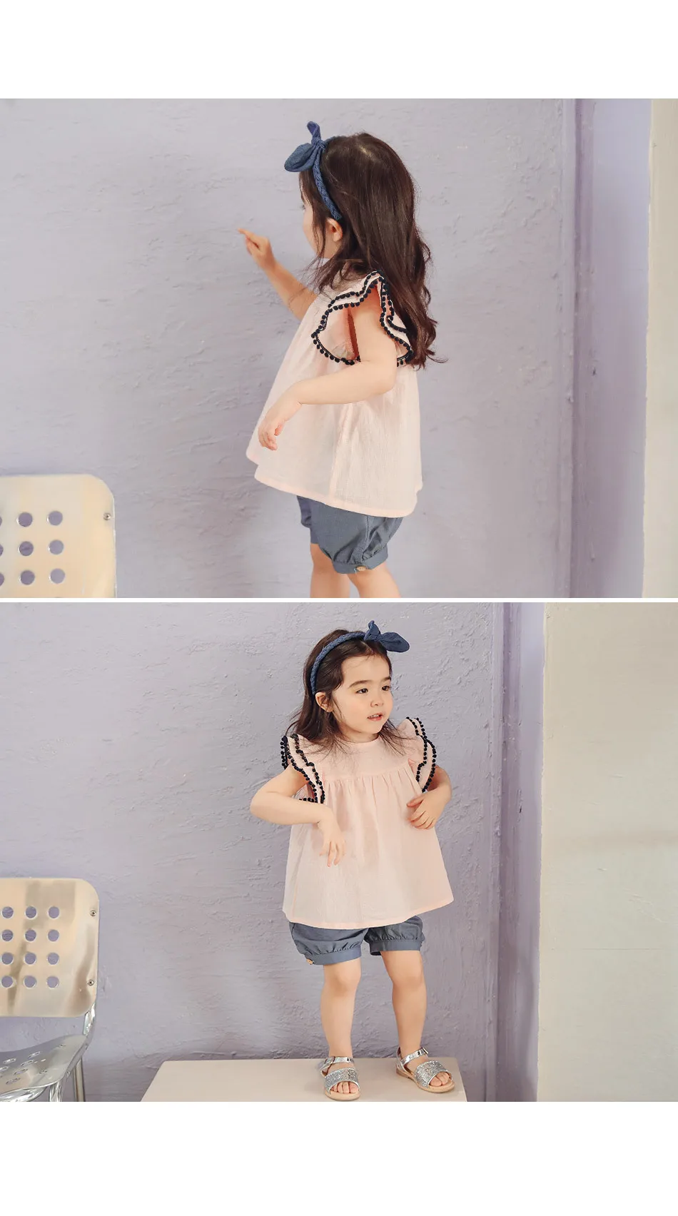 Детская одежда из Южной Кореи; летняя рубашка для девочек; милая хлопковая рубашка с рукавами-колокольчиками и вырезом лодочкой для маленьких девочек; универсальная Детская рубашка