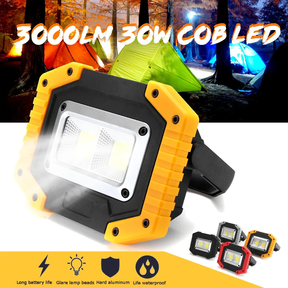 Cena 30W 2 oświetlenie robocze COB USB do ładowania wodoodporny reflektor 18650 akumulator zasilany z baterii przenośny reflektor punktowy led Camping
